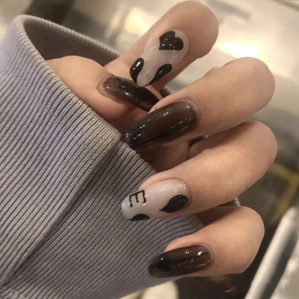Zhouq-Outdoors 24Pcs Heart Nail Patches, Dark Style, Removable False Nails