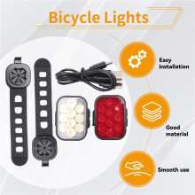 Conjunto de Luzes de Bicicleta Dianteiras e Traseiras com Carregamento USB para Capacete de Montanha, Farol de Bicicleta de Estrada e Lanterna