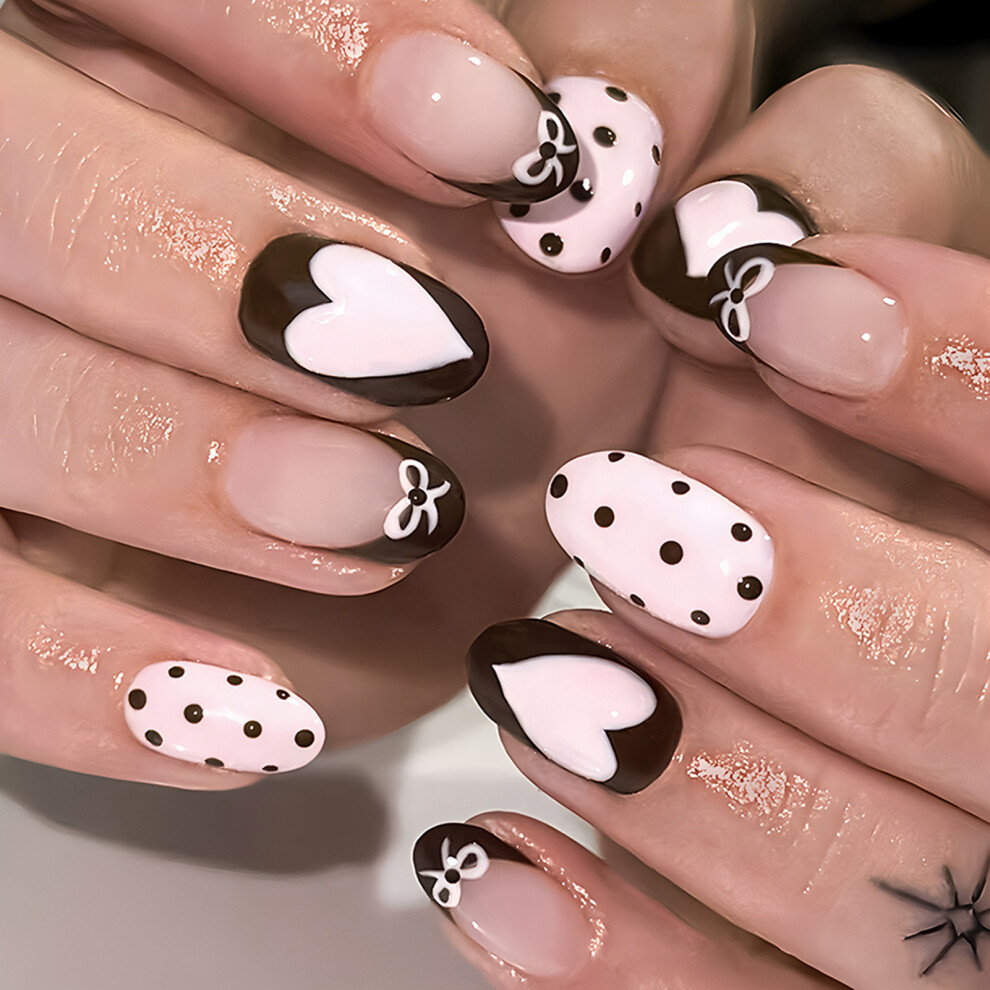 Phui-Pet-Supplies 24Pcs Pink Heart Fake Nails For Party Wedding