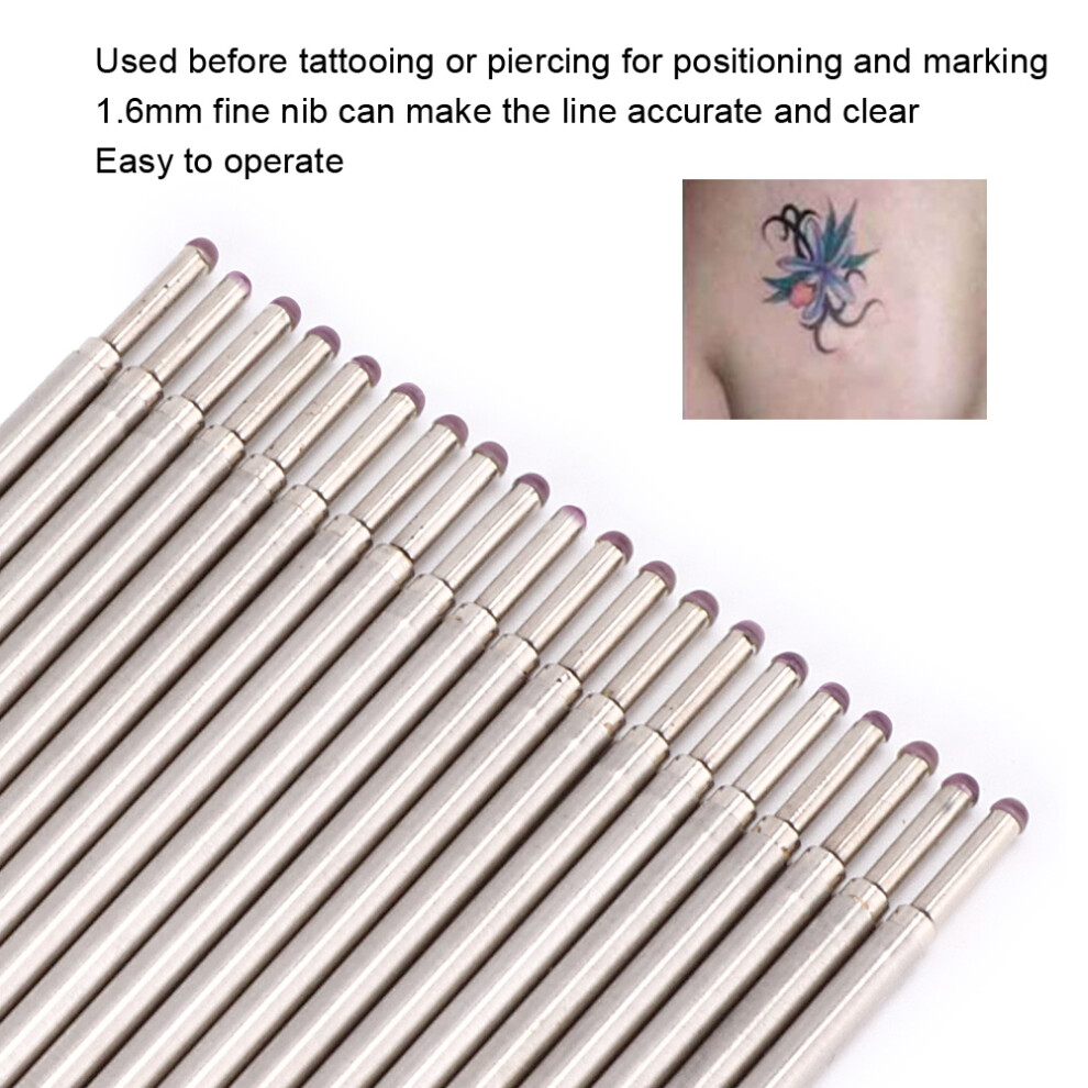 Purple 20Pcs Tattoo Skin Marker Pen Cores, 1.6Mm Nib, Stainless Steel