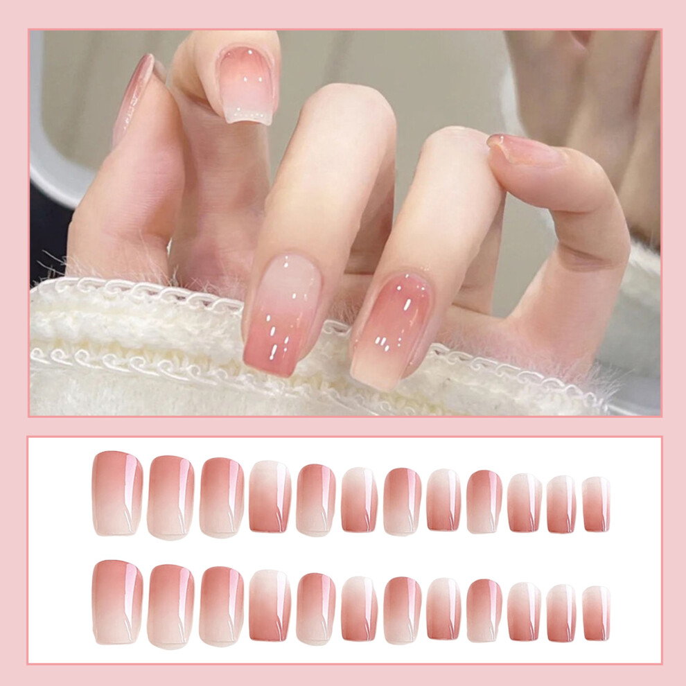 Hue-Grain (Jelly Glue Model) Pink Gradient Press-On Nails, Smooth Edges