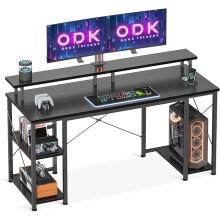 ODK Computer Desk With Monitor Stand, 120 x 50 cm Office Desk With Storage Shelves for Home Office, Study Table for Small Space, Black