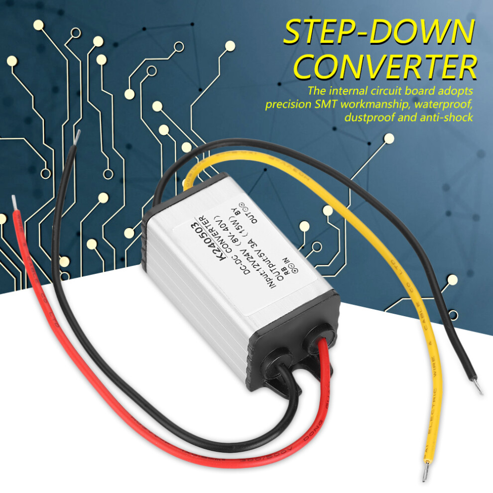 12V/24V To 5V 3A Buck Converter, 15W, 96% Efficient, Compact 60X24.5x20mm 6901392492913