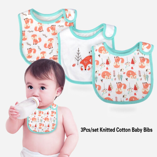 3pk Cotton Baby Bibs Soft Knitted Feeding 2