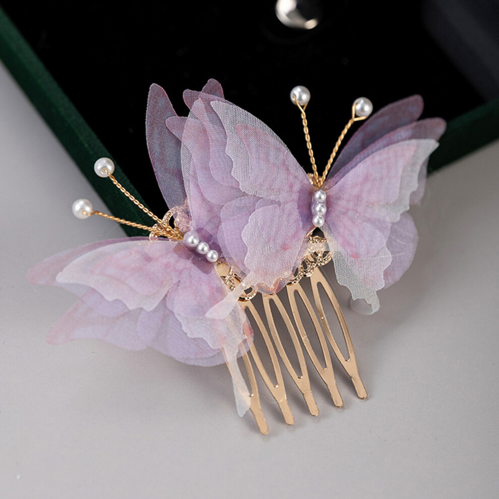 Phui-Pet-Supplies (Pink) Pearl Butterfly Bridal Hair Comb For Wedding