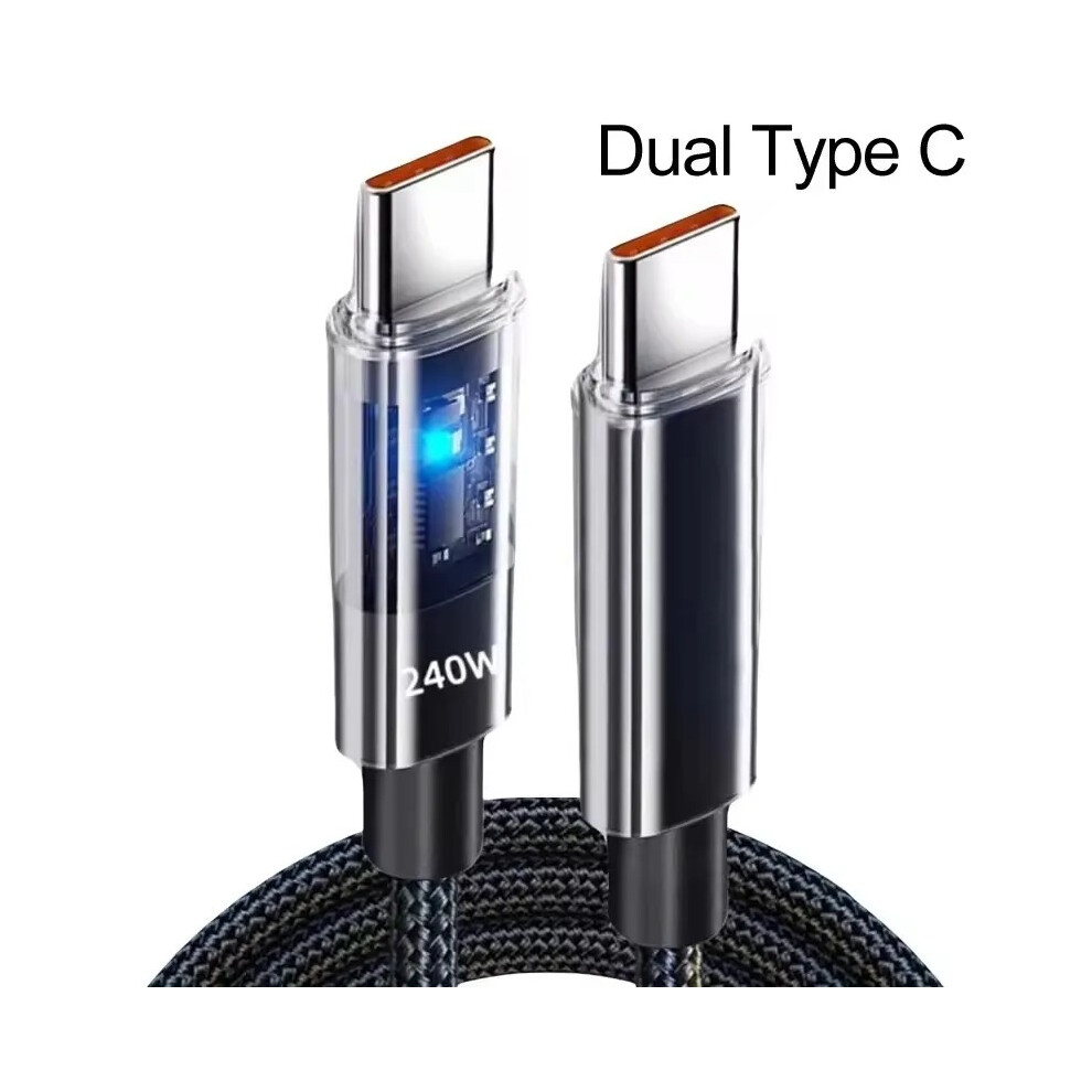 (240W) 1M Nylon Cable Dual Type C Super Fast Charging Cable For Samsung Xiaomi Huawei Honor Black 501234567883
