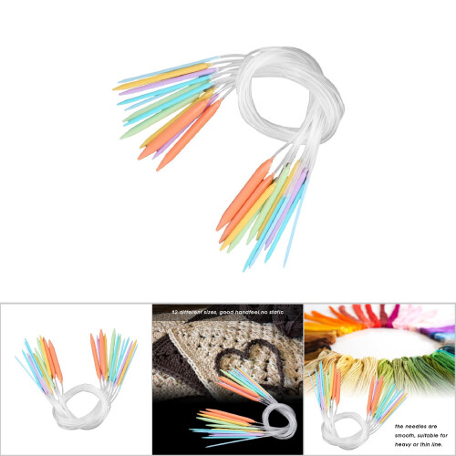 80cm Circular Knitting Needles Kit 12 pcs Multicolor Plastic for Sweater Crafts 2