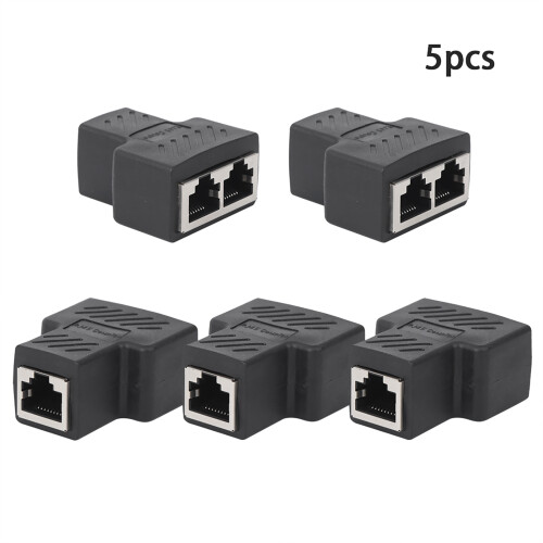 5 Pack RJ45 Network Splitters 1 Into-2 Industrial Black Ethernet Extenders 1