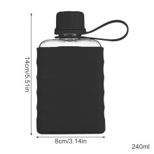 (240ml Black) Silicone Sleeve Flat Water Bottle for Commuters