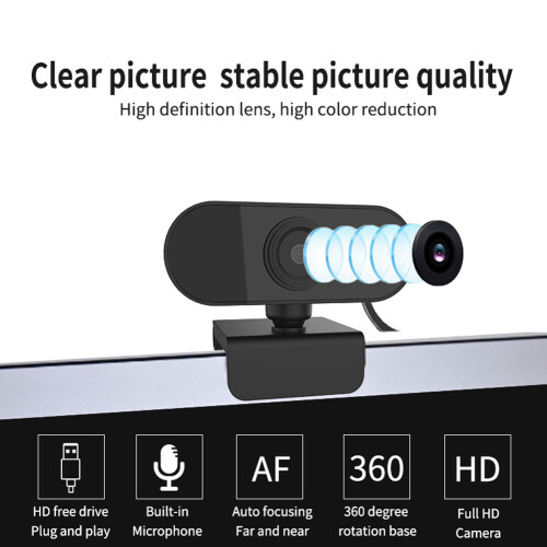 1080P Desktop Computer Camera with Microphone Plug & Play USB Webcam Black 2