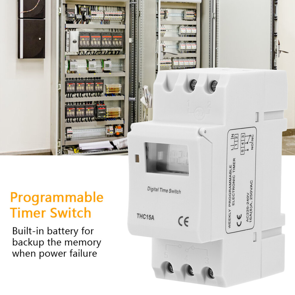 Digital Programmable Timer Switch Thc15a 220-240Vac 20A Din Rail Switch Control 6901392505309