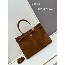 Prada Lux Soft Large Waxed Leather Tote 2452 38cm