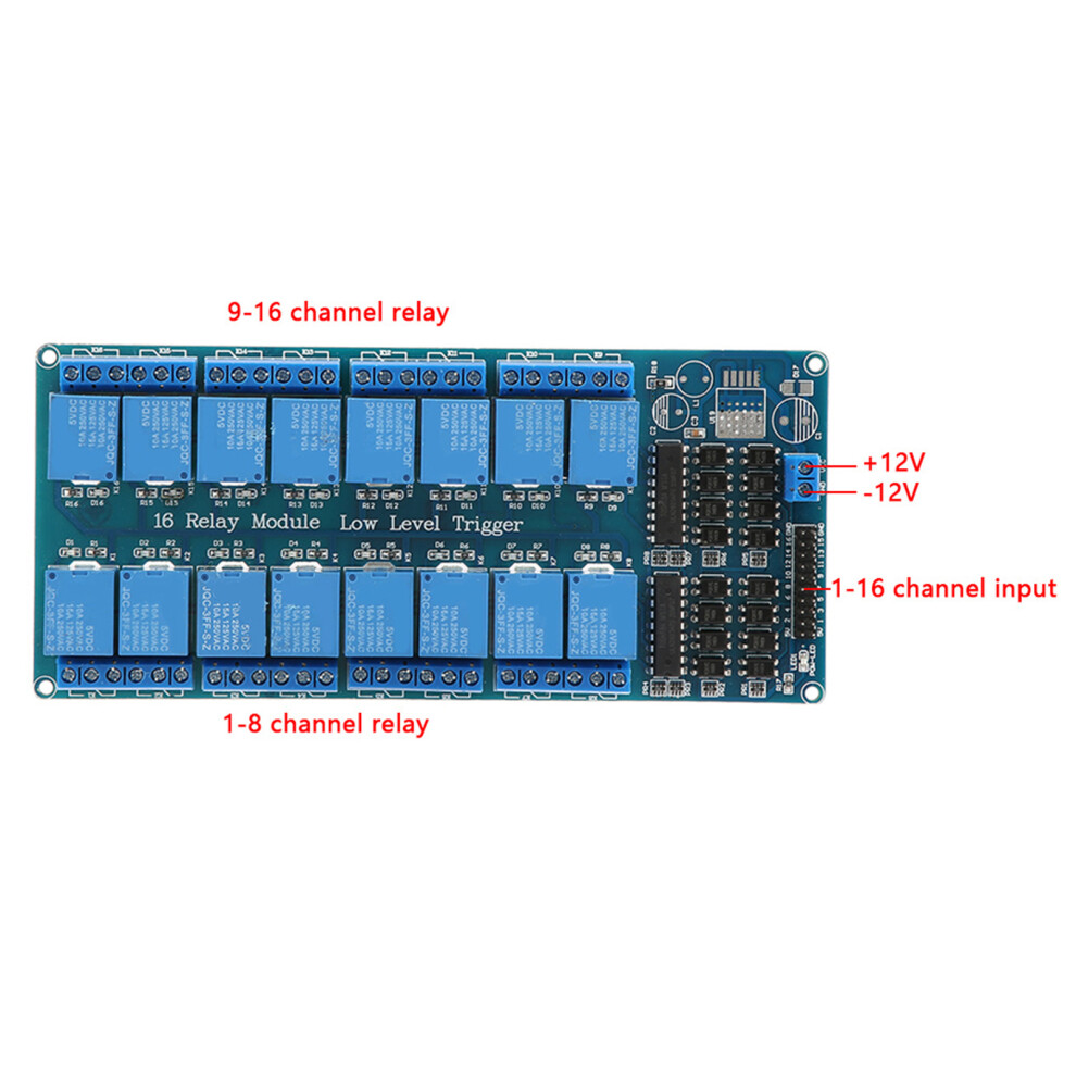 5V 16-Channel Relay Module With Optocoupler Protection, Low Level Trigger 9301392510438