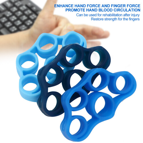 3pcs Silicone Finger Strength Trainer Rings - Light, Royal & Dark Blue