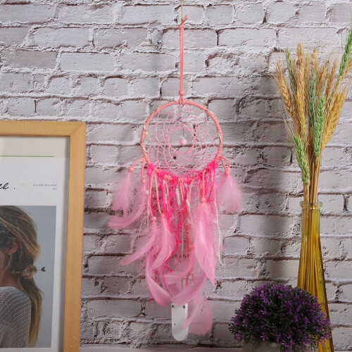 Pink Feather Dreamcatcher Wall Hanging Pendant with Night Light, 33 cm 1