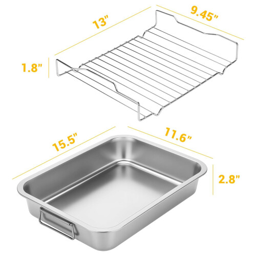 Deep Rectangular Roasting Pan with Drain Rack
