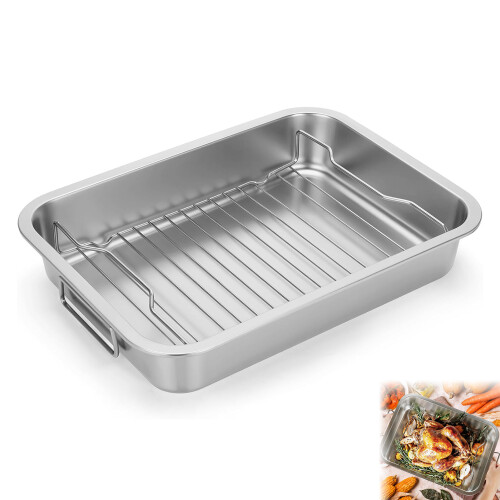 Deep Rectangular Roasting Pan with Drain Rack 1