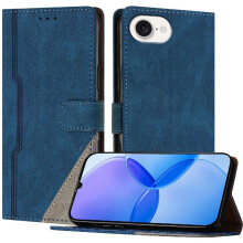 (Dark blue) Case For IPhone 17E Handy Stand Magnetic Closure Card Slots Cover Wallet PU Leather