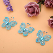 24pcs Blue Sheer Mesh Wire Glitter Butterfly Wedding Decoration DIY Supplies