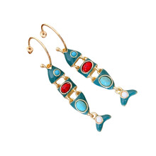 1 Pair Lightweight Comfort Silver Needle Earrings Fish-Blue