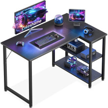 Coleshome L Shaped Gaming Desk, 100x70 cm Computer Desk, Corner Office Desk with Reversible Storage Shelves, Writing Study Table