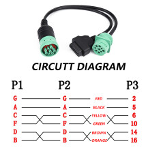 LKW Y-Kabel-Adapter OBD2 9-polig auf 16-polig, Schwerlast, 46cm, Schwarz/Grün