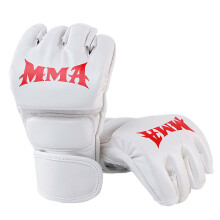 (MMA White) MMA Boxing Gloves Half Finger Wrist Support