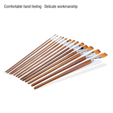 13-Piece Nylon Watercolor and Oil Flat Brush Set, Wooden Handles