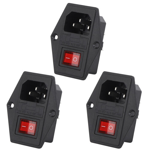 3Pcs AC Power Socket Switch 4-Pin with Light Built-In Fuse for 3D Printer 1