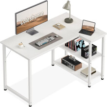 Coleshome L Shaped Computer Desk, 100x70 cm Corner Desk, Office Desk with Reversible Storage Shelves, Writing Study Table for Work