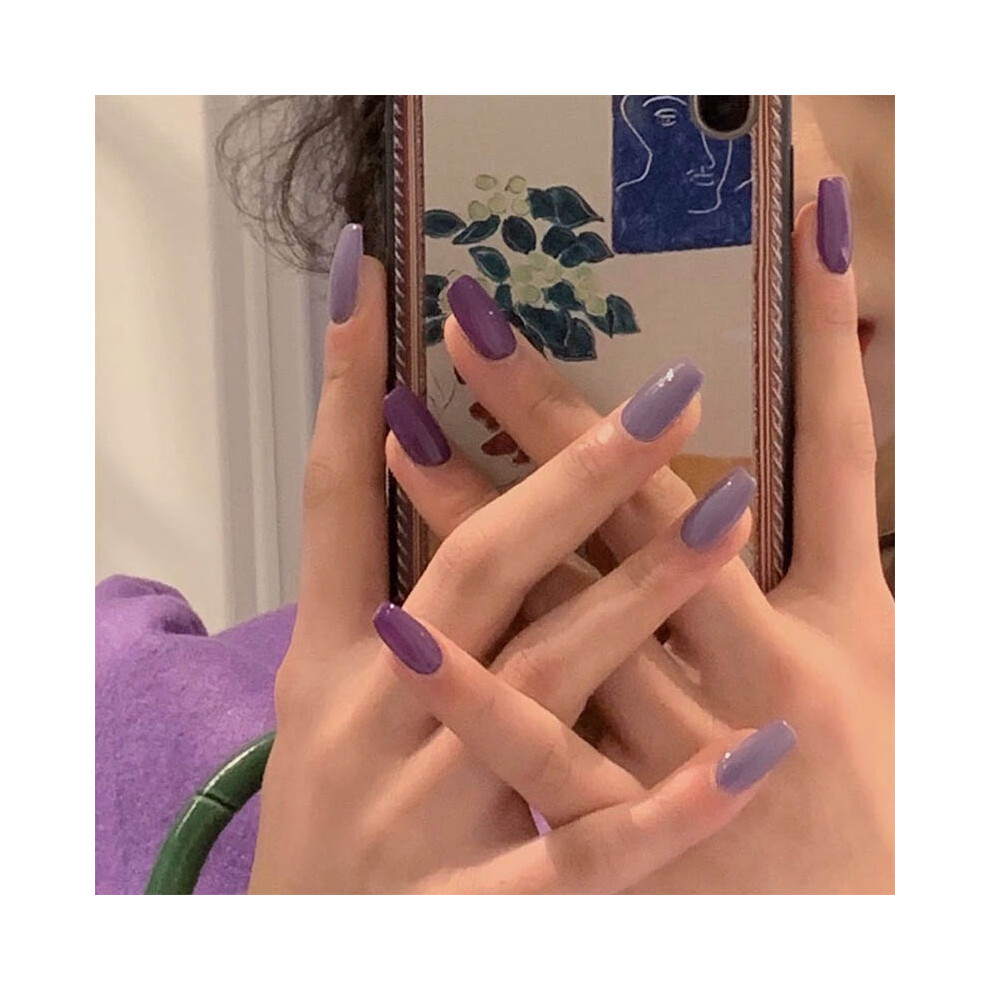 Hue-Grain 24Pcs Purple Fake Nails, Waterproof & Detachable
