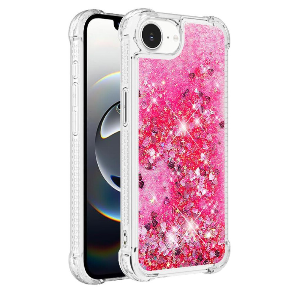(Rose ) Phone Case For Iphone 17E Liquid Clear Flowing Quicksand Tpu Protective Shockproof Glitter Sparkle Cute Red 764563241743