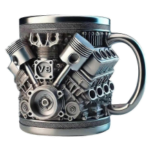 Taza de acero inoxidable con diseño personalizado de motores, motor de coche creativo en 3D