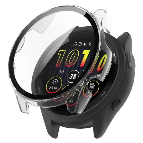 compatible Garmin Forerunner 265 Smart Watch PC Watch Case with Tempered Glass Screen Protector - Transpare