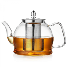 Tetera de vidrio de borosilicato de 1200 ml con infusor de acero inoxidable, resistente al calor y apta para estufa.