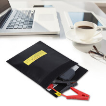 Fireproof Lithium Battery Storage Bag Portable Pouch Black Large Size 23.5cm