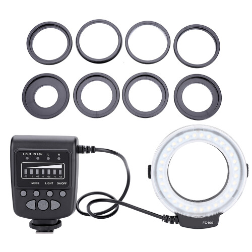 Portable LED Ring Flash Kit for Camera, 40.5-77mm Adapters 1