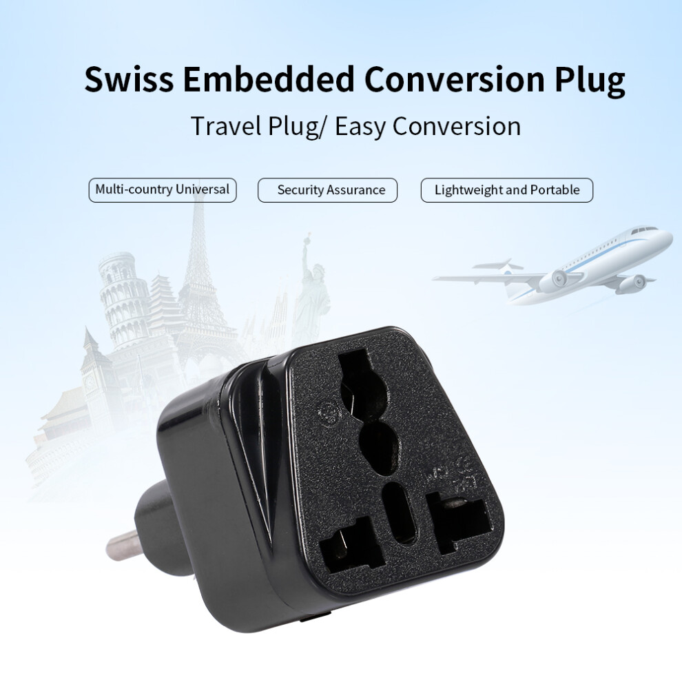 Swiss 5-Hole Travel Power Adapter, 250V, 10/16A, Black 9361392538474