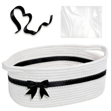 Panier de rangement en corde de coton polyvalent,-noir et blanc