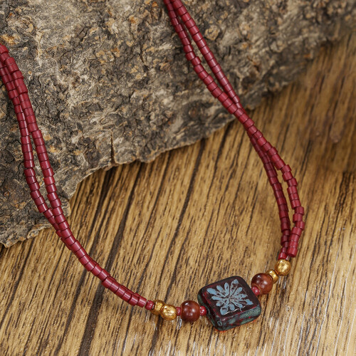 Magnifique collier de perles marron à double rangée combinant 1