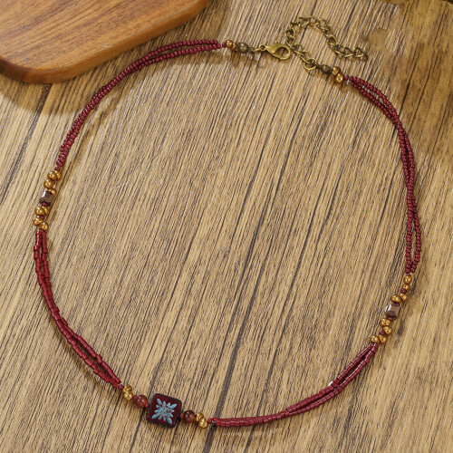 Magnifique collier de perles marron à double rangée combinant 2