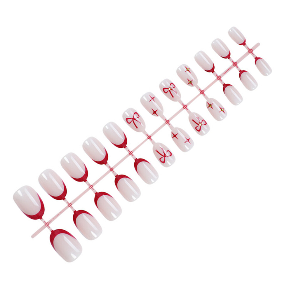 Hue-Grain Red Tip False Nails, Resin, Zero Pressure, Valentine\'S Gift