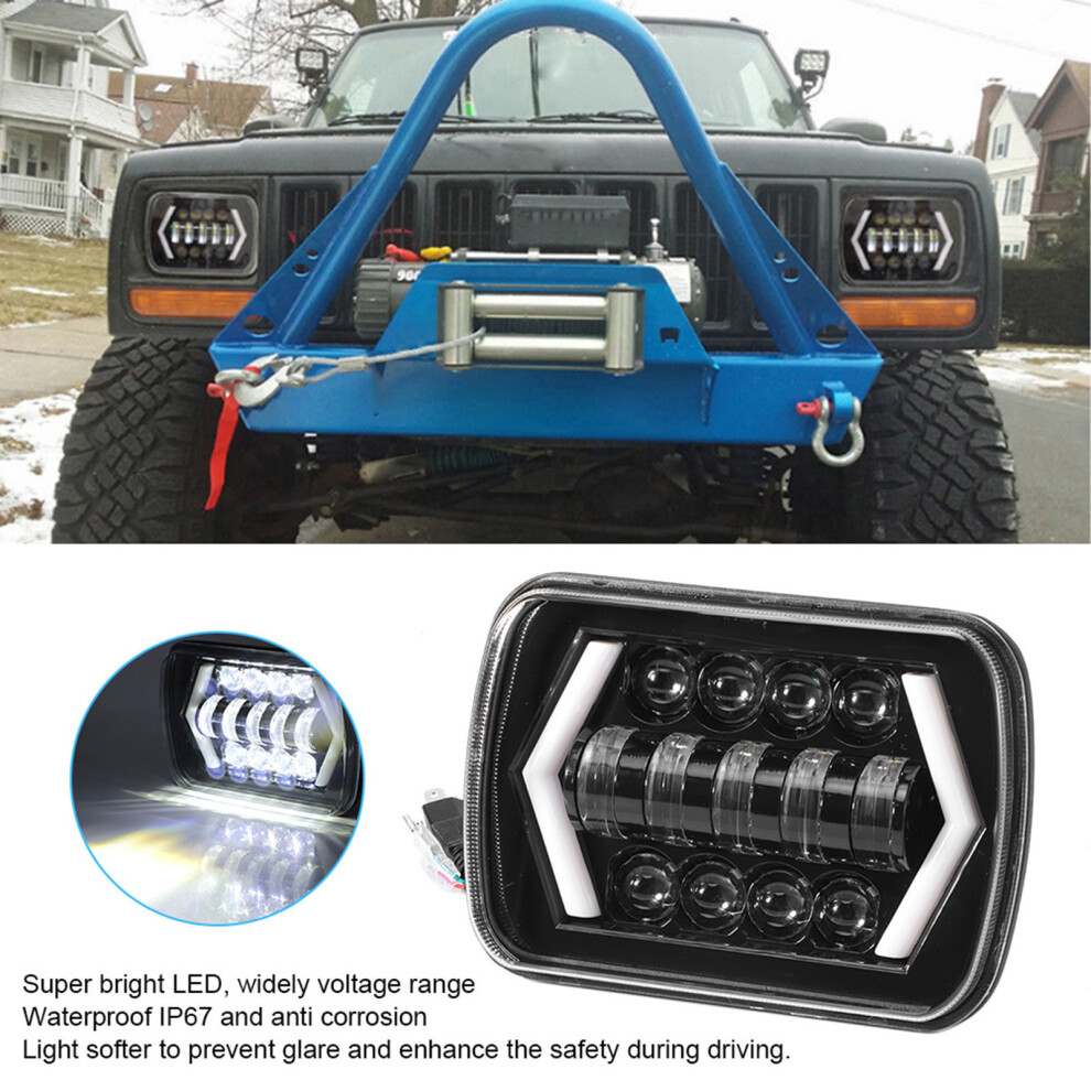 5X7in Square Led Headlight High/Low Beam For Jeep Â Aluminum Waterproof Black 9351392543394