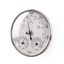 Analoge weerstation, barometer, thermometer, hygrometer, zilver, 128 mm