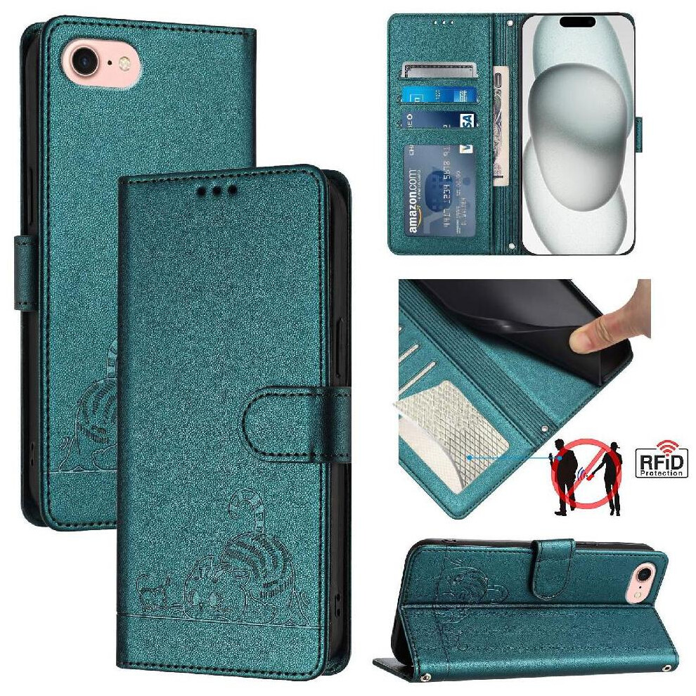 (Bottle ) Case For Iphone 17E Wallet Flip Cover Card Slot Holder Kickstand Cat Rfid Green 764563242276