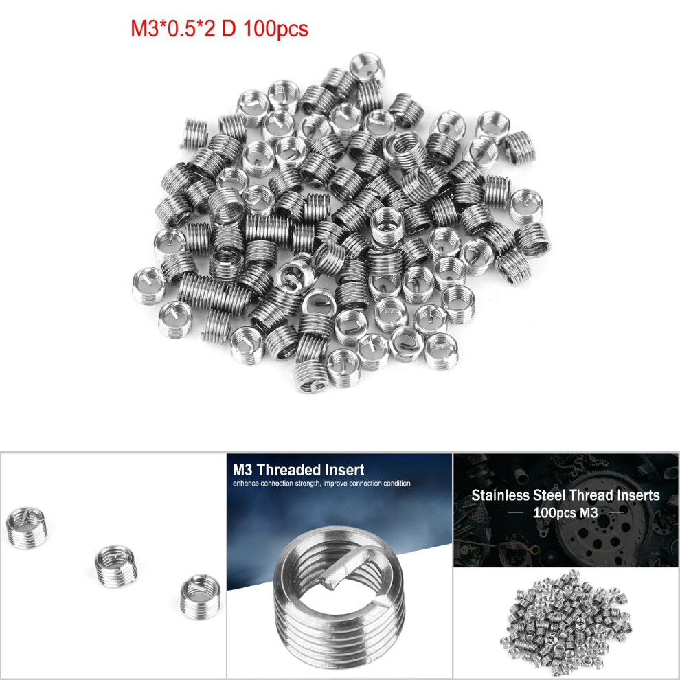 100Pcs M3 Ss304 Coiled Wire Helical Thread Inserts M3*0.5*2 D For Repair 6941392549422