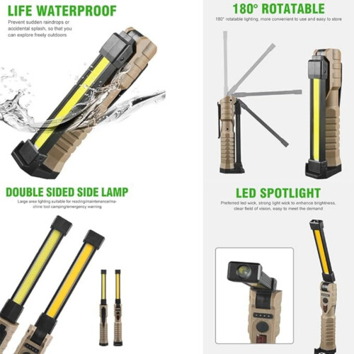 Rechargeable LED work light, Mechanic's work lights with stand, Foldable flashlight, Automotive work light, hook, 180 rotation, Emergency 1