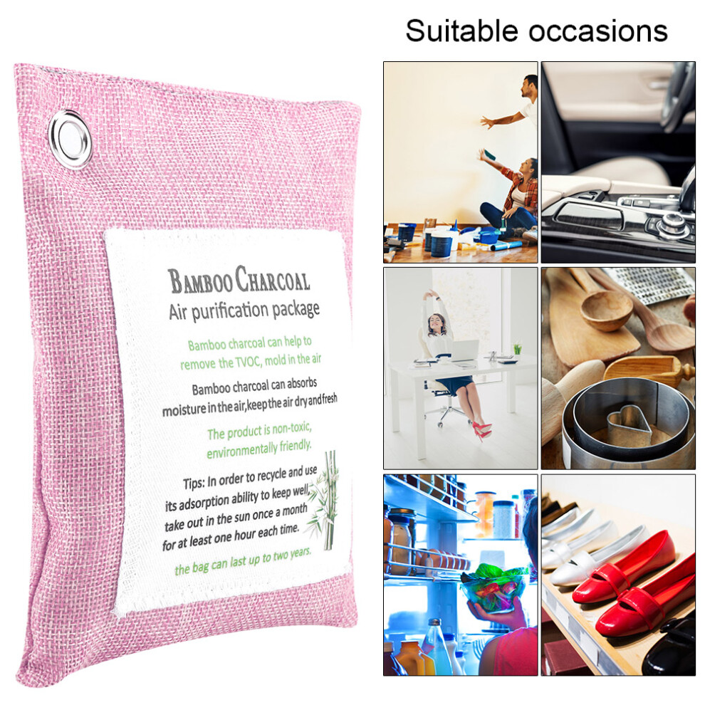 Active Charcoal Air Purifying Bag Bamboo Car Deodorizer 8 Colours 300G Pink 8751392771680