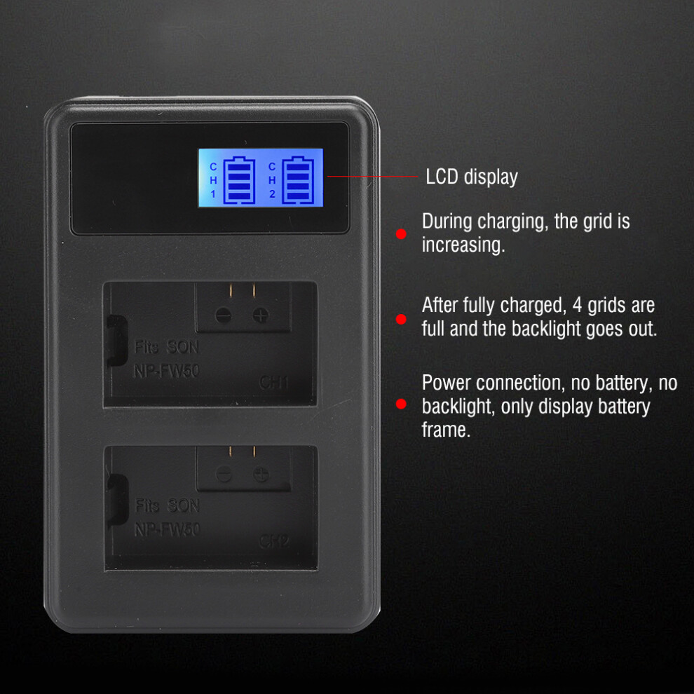Portable Lcd Dual Slot Camera Battery Charger For Np-Fw50, Black 4921392554468