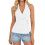Womens Spring Tie Wrap Sleeveless Ruched V Neck Fitted-White M 1
